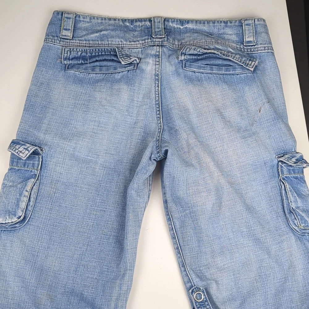 VINTAGE Y2K Plugg Denim Cargo Capri Low Rise Long Shorts